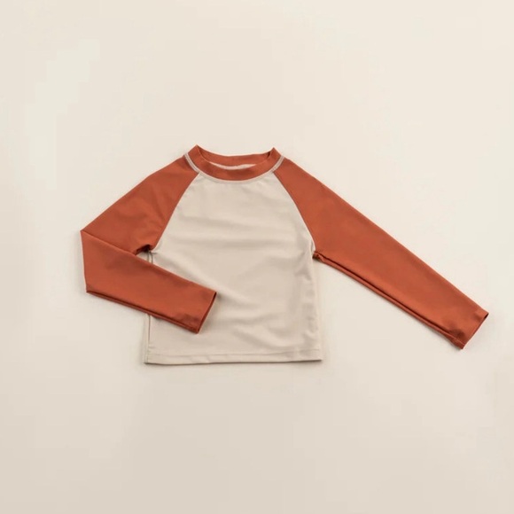 Kids Toddler Baby 24M Rashguard & Swim Shorts Set Unisex Cream Burnt Orange NWT - Picture 2 of 12